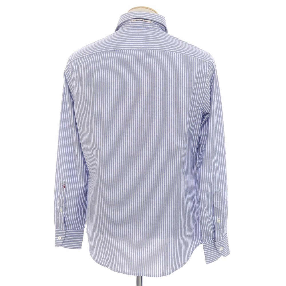 [New] Glanshirt Cotton Striped Semi-wide Collar Casual Shirt Blue x White [38] [Condition Rank N] [Men&