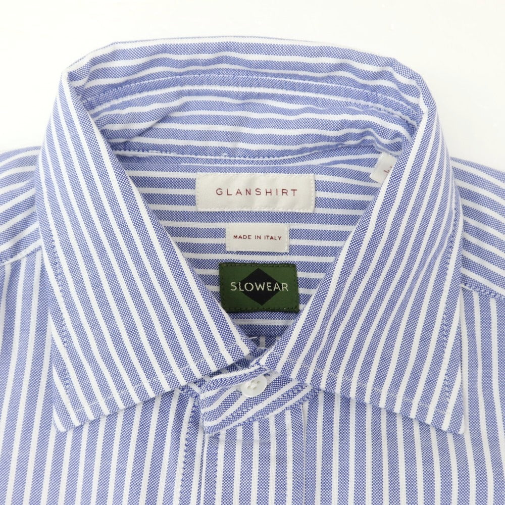 [New] Glanshirt Cotton Striped Semi-wide Collar Casual Shirt Blue x White [38] [Condition Rank N] [Men&