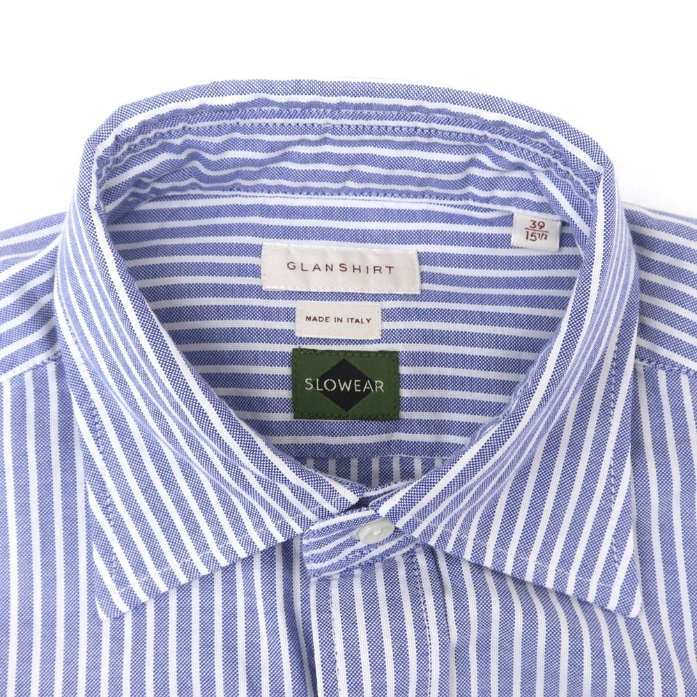 [New] Glanshirt Cotton Striped Semi-wide Collar Casual Shirt Blue x White [39] [Condition Rank N] [Men&