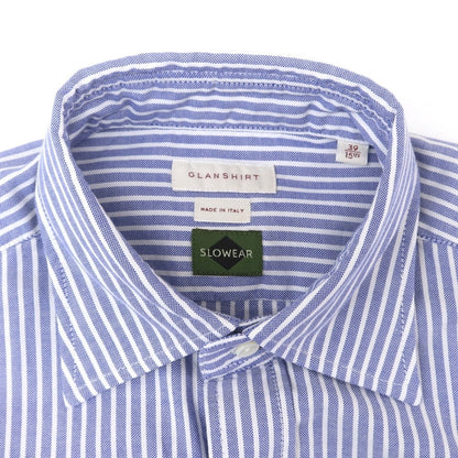[New] Glanshirt Cotton Striped Semi-wide Collar Casual Shirt Blue x White [39] [Condition Rank N] [Men&