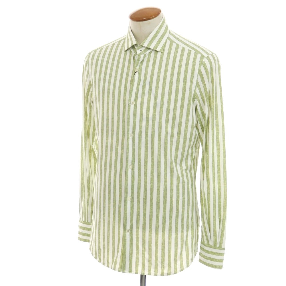 【新品】グランシャツ Glanshirt ストレッチ ナイロン カジュアルシャツ グリーンxホワイト【サイズ39】【 状態ランクN 】【 メンズ 】[EPD]