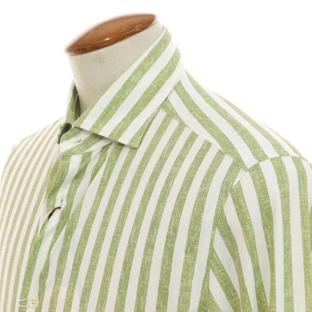 【新品】グランシャツ Glanshirt ストレッチ ナイロン カジュアルシャツ グリーンxホワイト【サイズ39】【 状態ランクN 】【 メンズ 】[EPD]