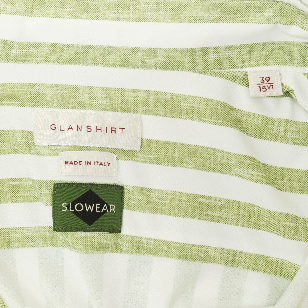 【新品】グランシャツ Glanshirt ストレッチ ナイロン カジュアルシャツ グリーンxホワイト【サイズ39】【 状態ランクN 】【 メンズ 】[EPD]