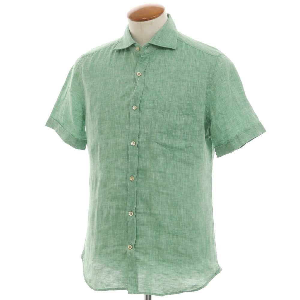 [New] Glanshirt Linen Wide Collar Short Sleeve Shirt Green [39] [Condition Rank N] [Men&