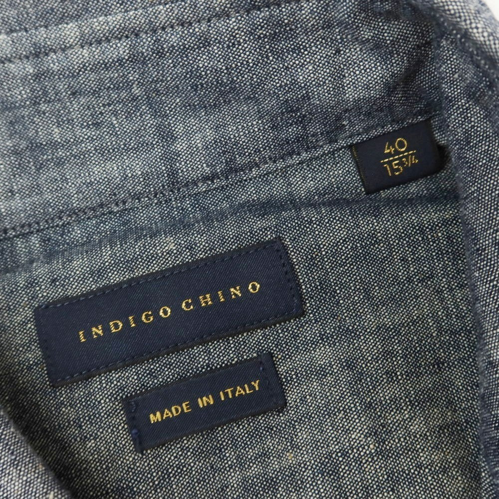 【新品】インディゴチノ INDIGOCHINO コットン カジュアルシャツ ネイビー【 40 】【 状態ランクN 】【 メンズ 】[EPD]