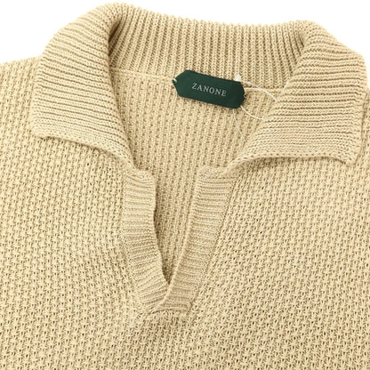 [New] ZANONE Linen Cotton Skipper Short Sleeve Polo Knit Beige [50] [Condition Rank N] [Men&