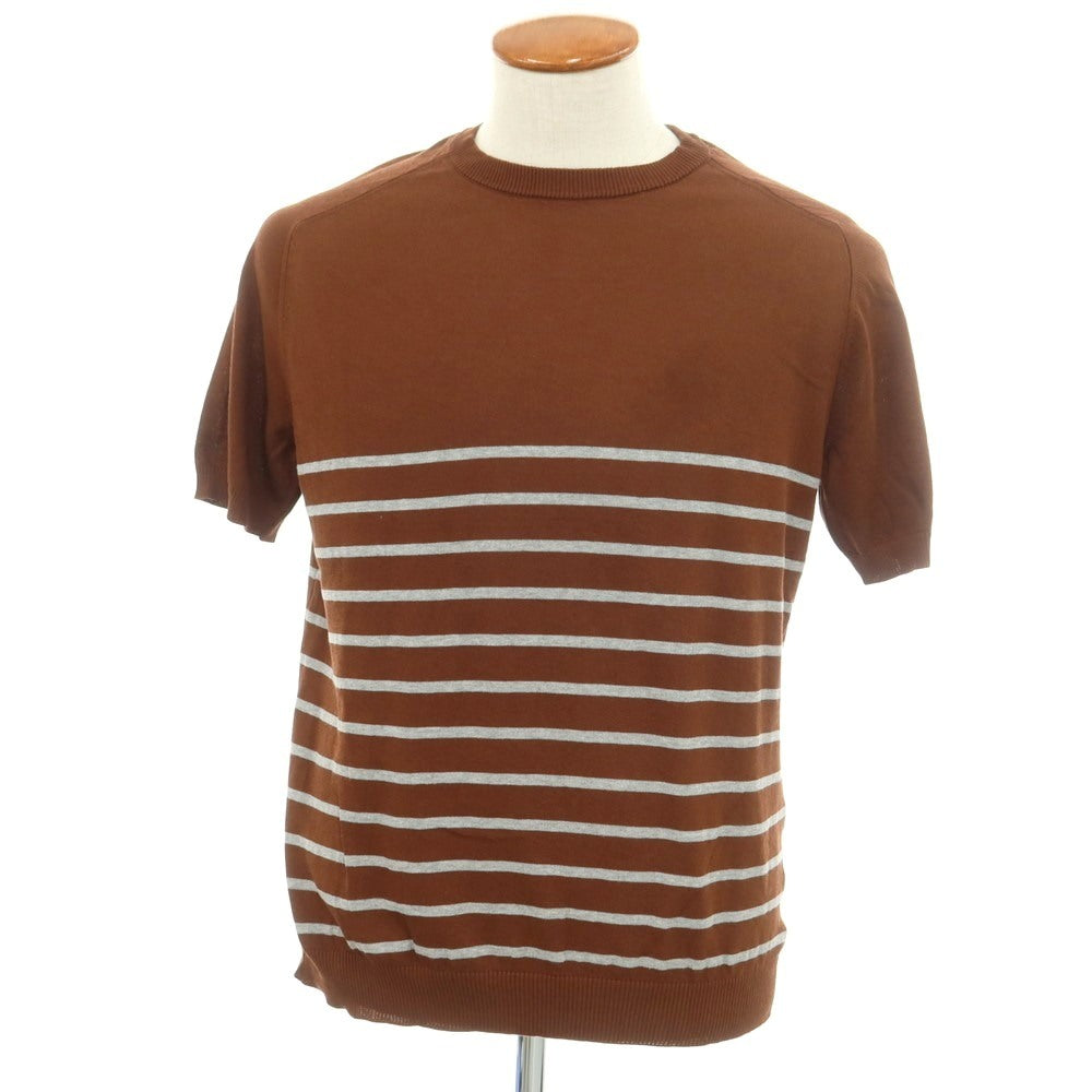 [New] GALLIA High Gauge Cotton Border Crew Neck Short Sleeve Pullover Knit Brown x Gray [M/50] [Condition Rank N] [Men&