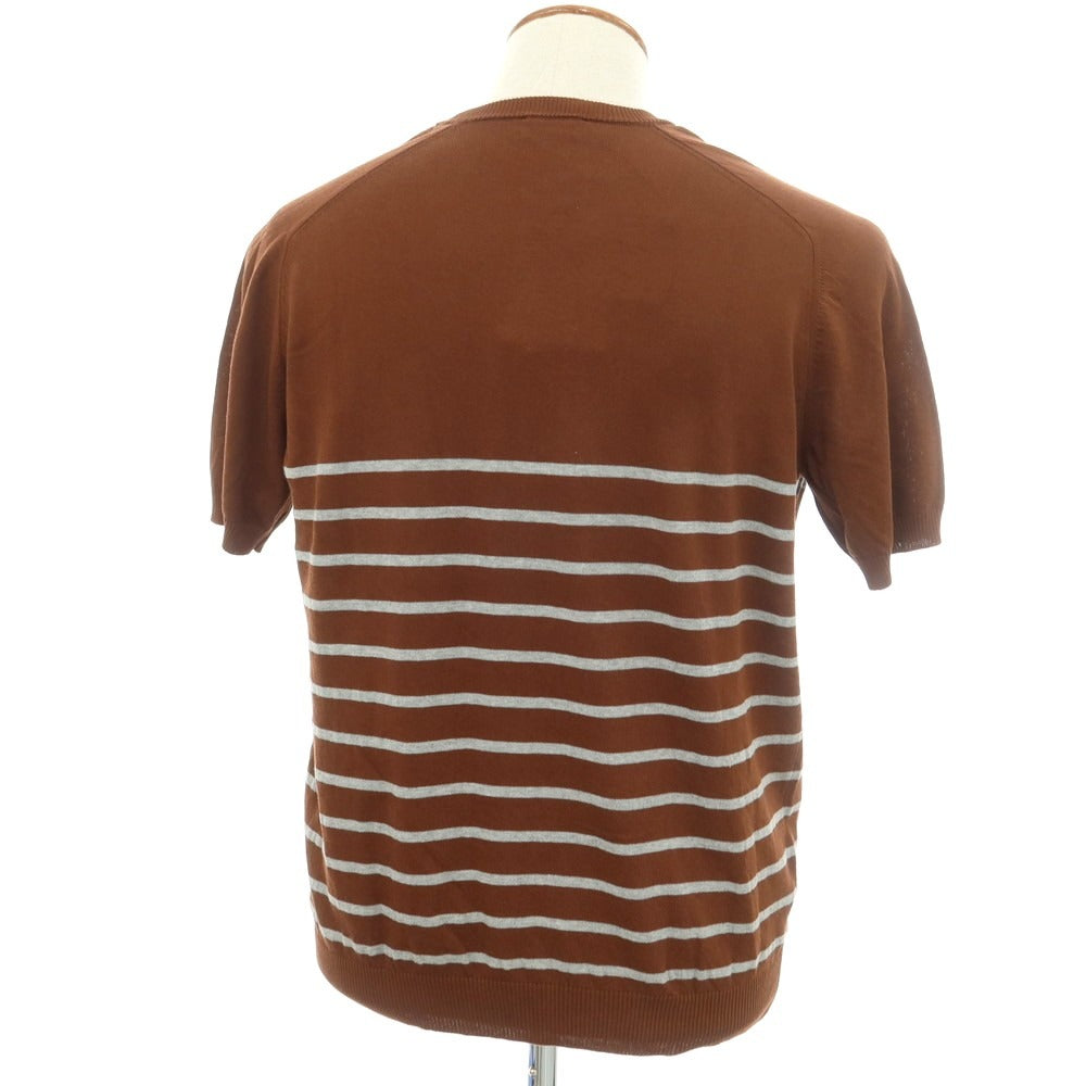 [New] GALLIA High Gauge Cotton Border Crew Neck Short Sleeve Pullover Knit Brown x Gray [M/50] [Condition Rank N] [Men&