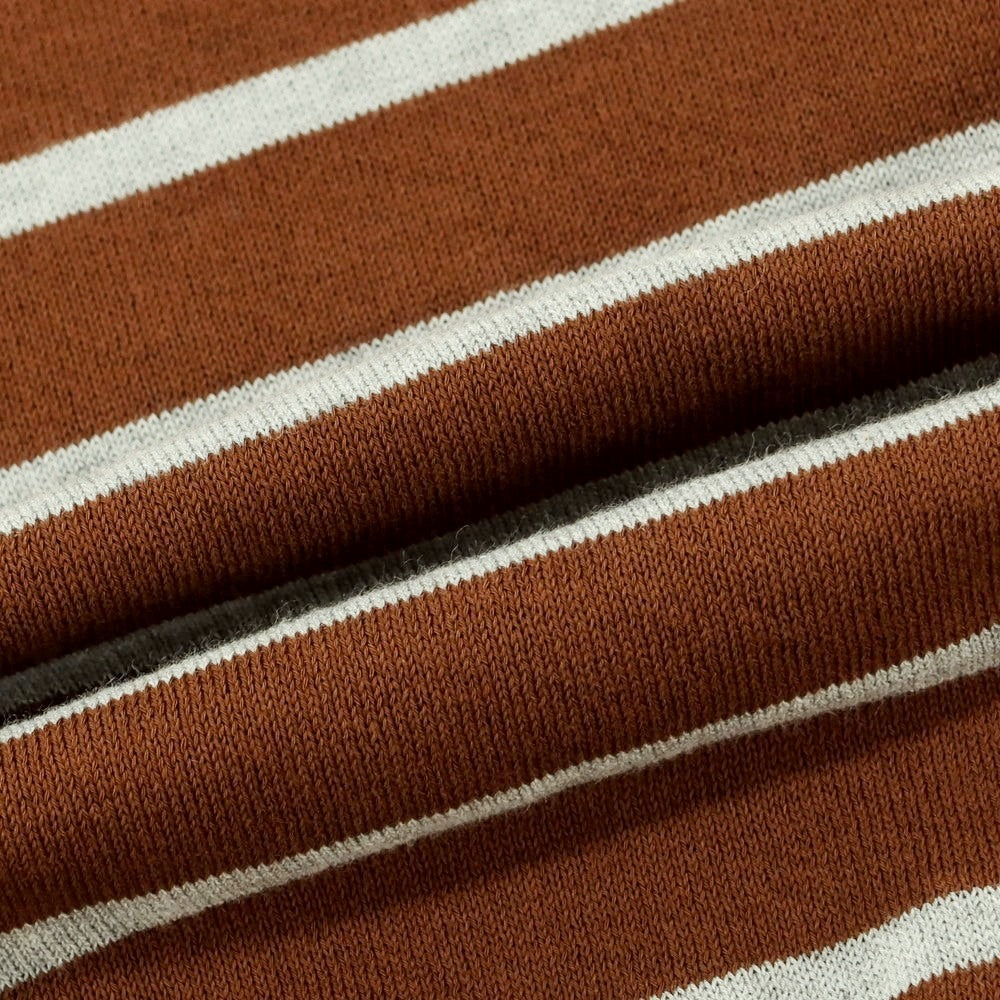 [New] GALLIA High Gauge Cotton Border Crew Neck Short Sleeve Pullover Knit Brown x Gray [M/50] [Condition Rank N] [Men&