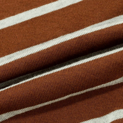 [New] GALLIA High Gauge Cotton Border Crew Neck Short Sleeve Pullover Knit Brown x Gray [M/50] [Condition Rank N] [Men&