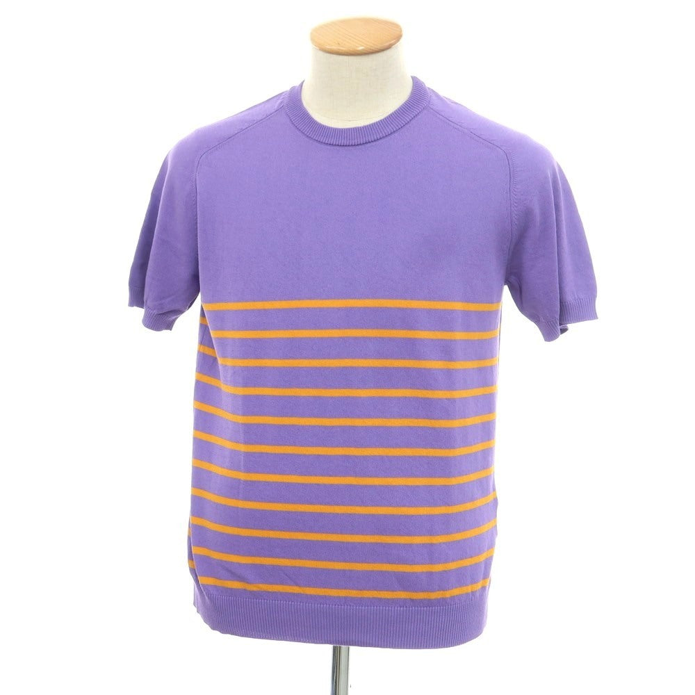 [New] GALLIA High Gauge Cotton Border Crew Neck Short Sleeve Pullover Knit Purple x Orange [46] [Condition Rank N] [Men&