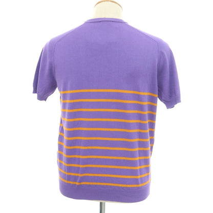 [New] GALLIA High Gauge Cotton Border Crew Neck Short Sleeve Pullover Knit Purple x Orange [46] [Condition Rank N] [Men&
