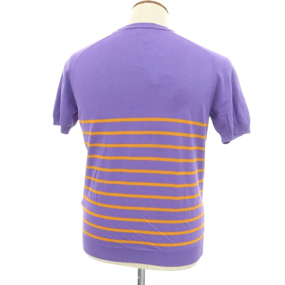 [New] GALLIA High Gauge Cotton Border Crew Neck Short Sleeve Pullover Knit Purple x Orange [48] [Condition Rank N] [Men&