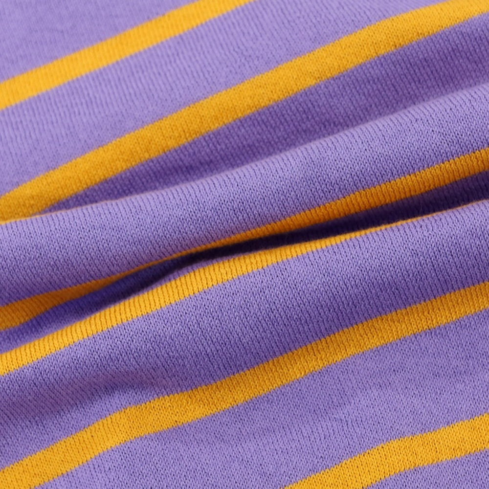 [New] GALLIA High Gauge Cotton Border Crew Neck Short Sleeve Pullover Knit Purple x Orange [48] [Condition Rank N] [Men&