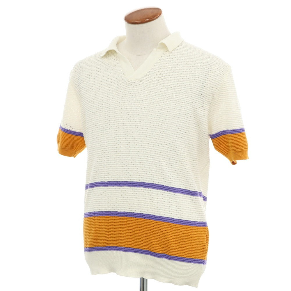 [New] GALLIA Linen Cotton Skipper Short Sleeve Polo Knit Ivory x Orange [46] [Condition Rank N] [Men&