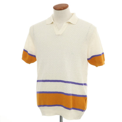 [New] GALLIA Linen Cotton Skipper Short Sleeve Polo Knit Ivory x Orange [48] [Condition Rank N] [Men&