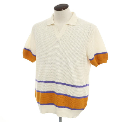 [New] GALLIA Linen Cotton Skipper Short Sleeve Polo Knit Ivory x Orange [52] [Condition Rank N] [Men&