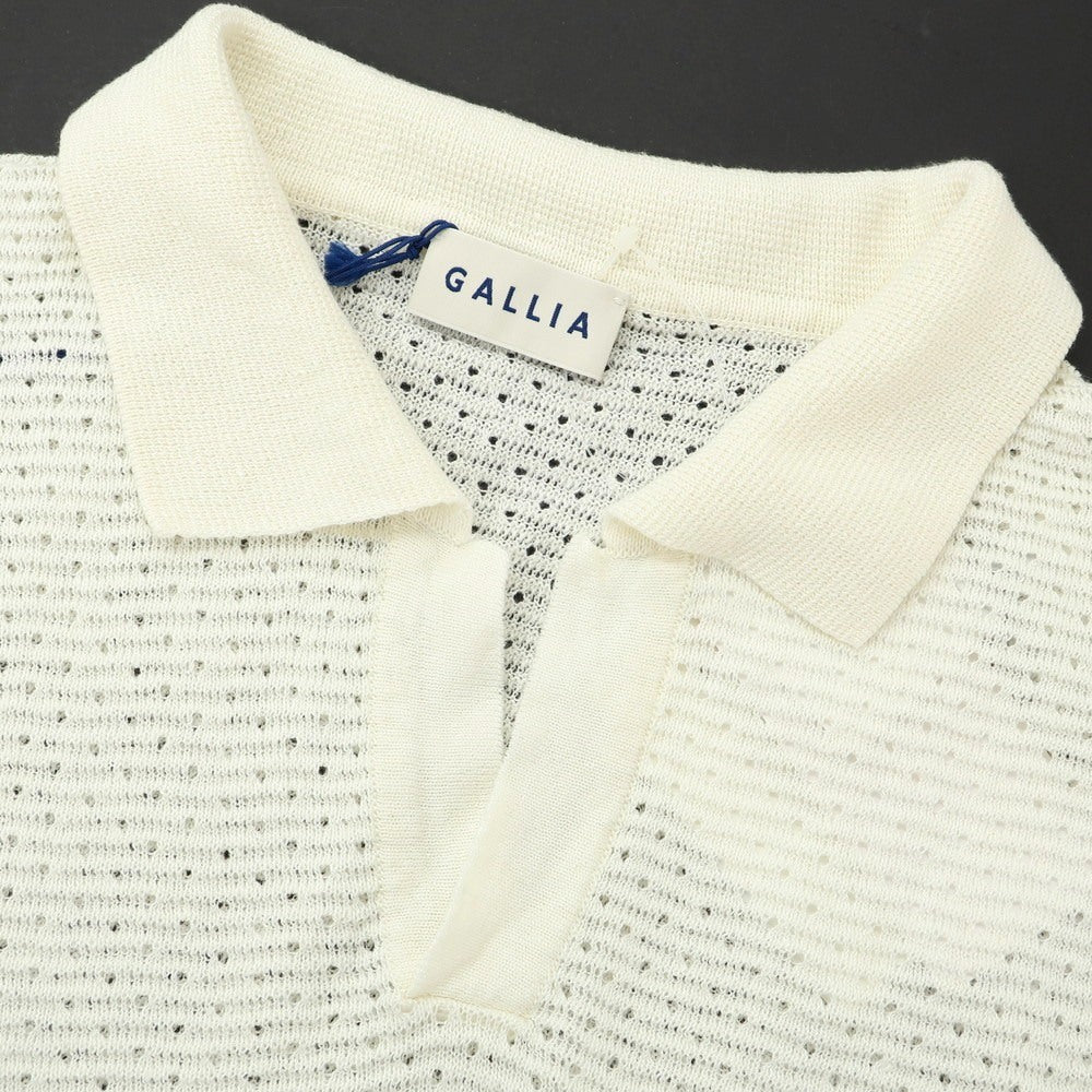 【新品】ガリア GALLIA リネンコットン スキッパー 半袖 ポロニット アイボリーxオレンジ【サイズ52】【 状態ランクN 】【 メンズ 】[EPD]