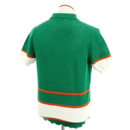 [New] GALLIA Linen Cotton Skipper Short Sleeve Polo Knit Green x White [46] [Condition Rank N] [Men&