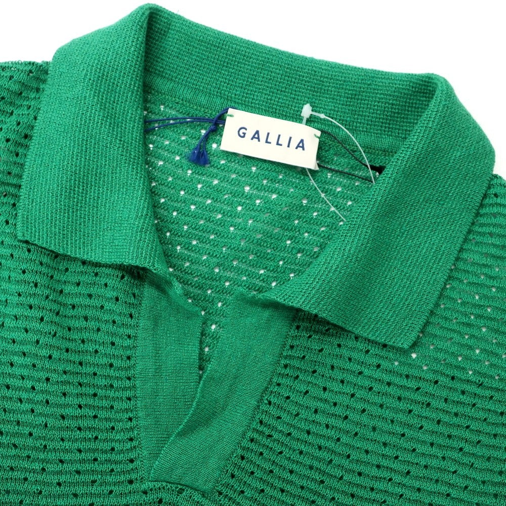 【新品】ガリア GALLIA リネンコットン スキッパー 半袖 ポロニット グリーンxホワイト【サイズ46】【 状態ランクN 】【 メンズ 】[EPD]