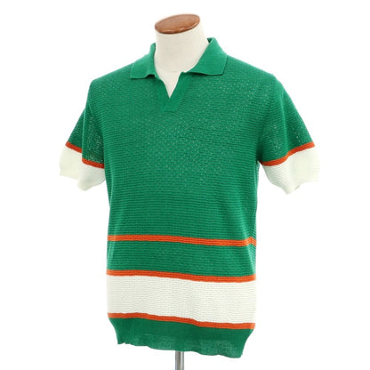 [New] GALLIA Linen Cotton Skipper Short Sleeve Polo Knit Green x White [46] [Condition Rank N] [Men&