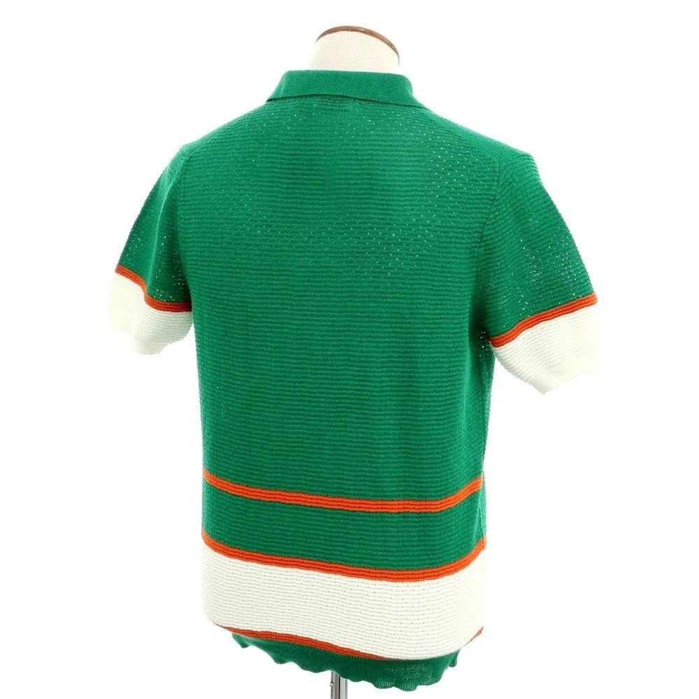 [New] GALLIA Linen Cotton Skipper Short Sleeve Polo Knit Green x White [46] [Condition Rank N] [Men&