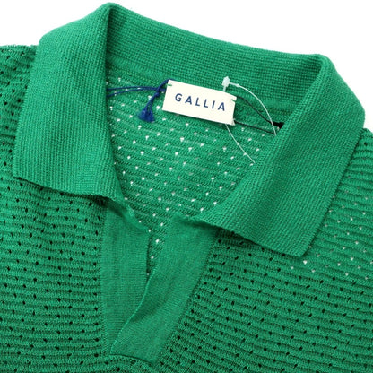 [New] GALLIA Linen Cotton Skipper Short Sleeve Polo Knit Green x White [46] [Condition Rank N] [Men&
