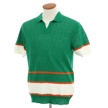 [New] GALLIA Linen Cotton Skipper Short Sleeve Polo Knit Green x White [48] [Condition Rank N] [Men&