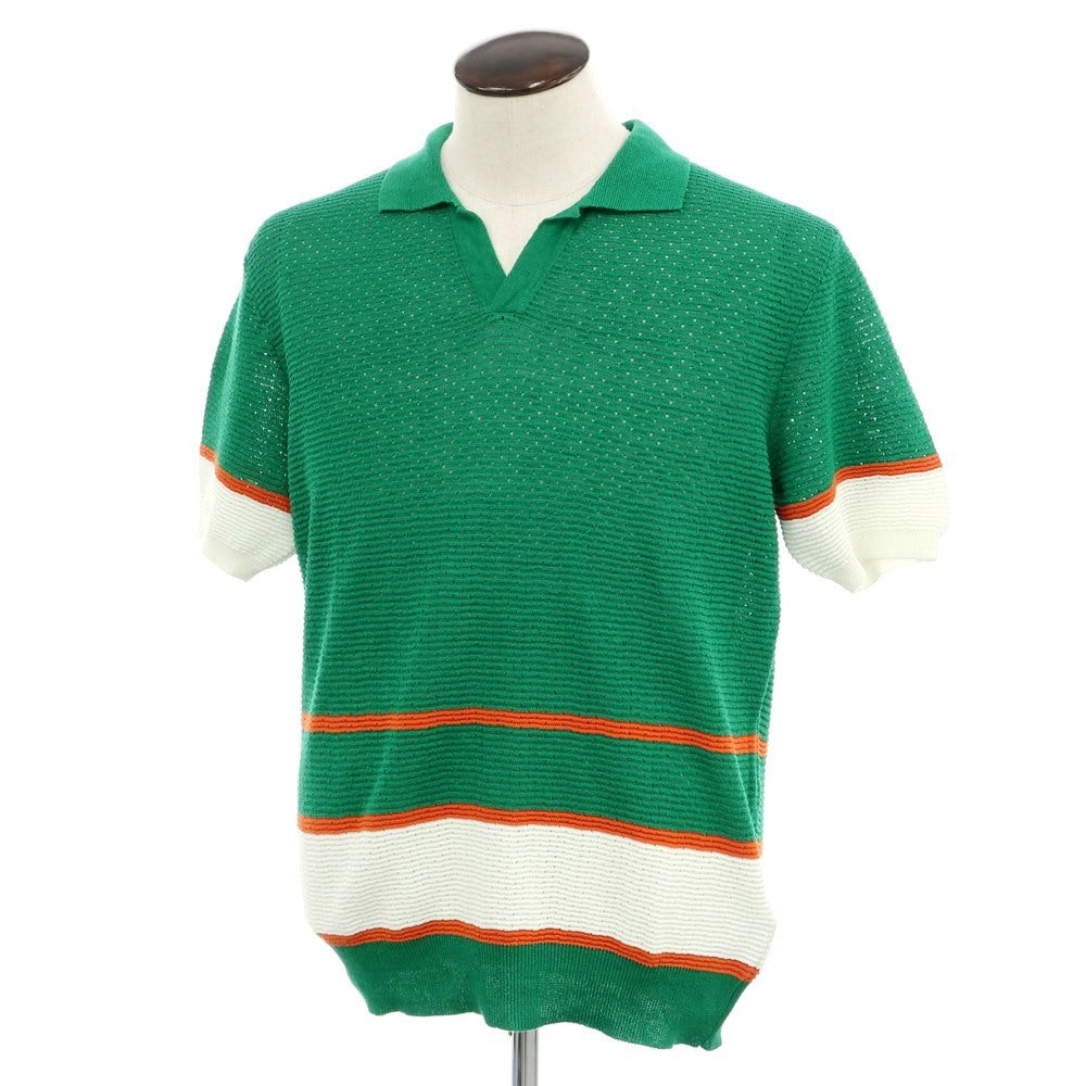 [New] GALLIA Linen Cotton Skipper Short Sleeve Polo Knit Green x White [50] [Condition Rank N] [Men&