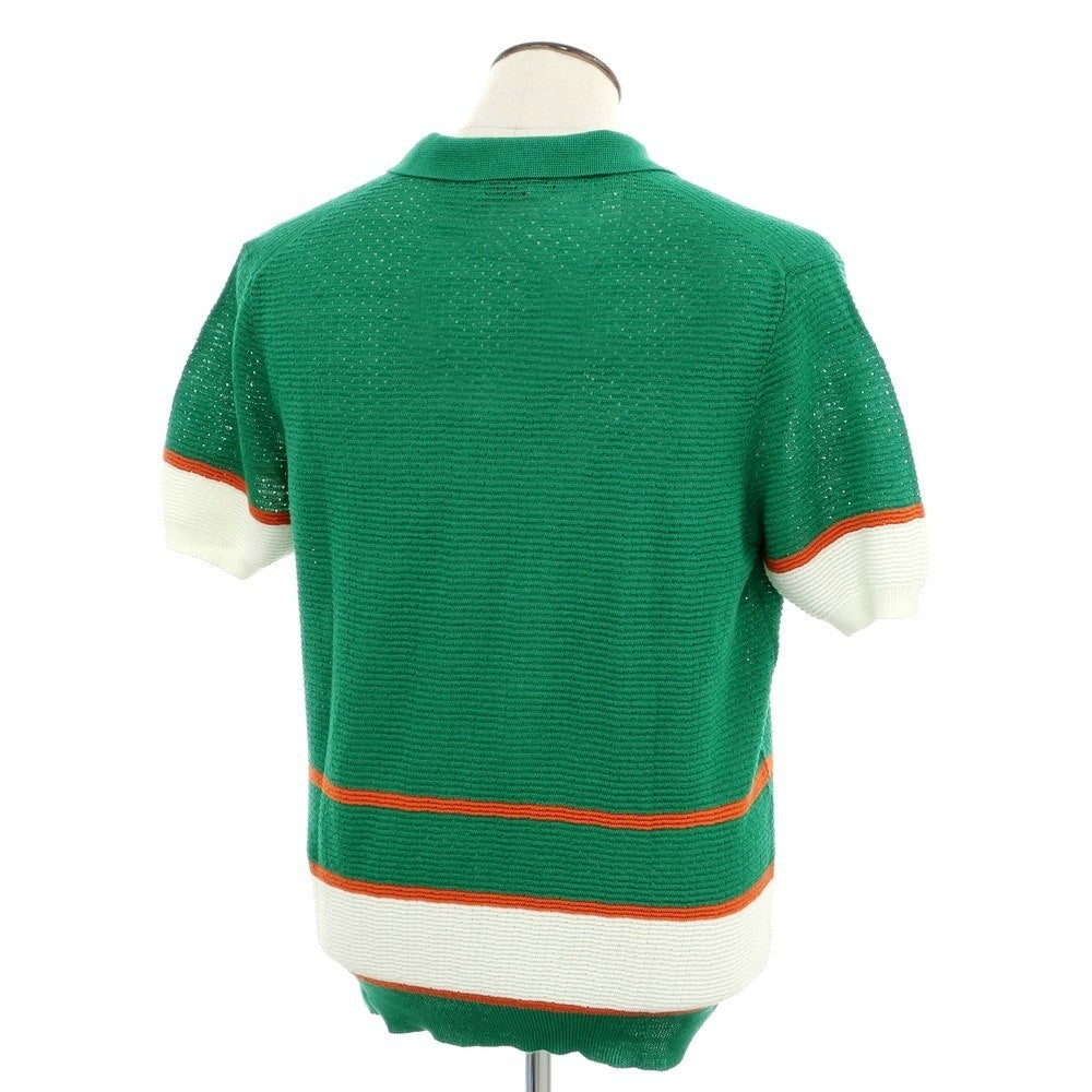 [New] GALLIA Linen Cotton Skipper Short Sleeve Polo Knit Green x White [50] [Condition Rank N] [Men&