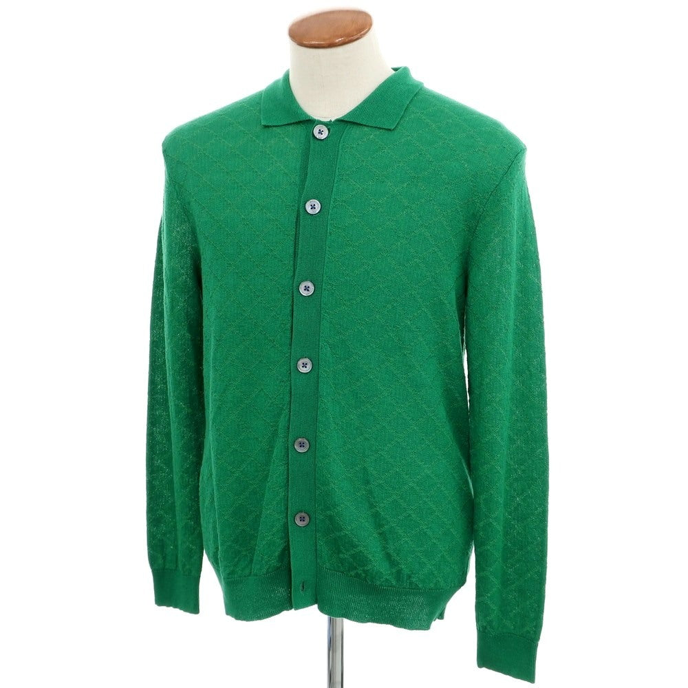 [New Outlet] GALLIA High Gauge Cotton Linen Knit Collared Cardigan Green [46] [Condition Rank N-] [Men&
