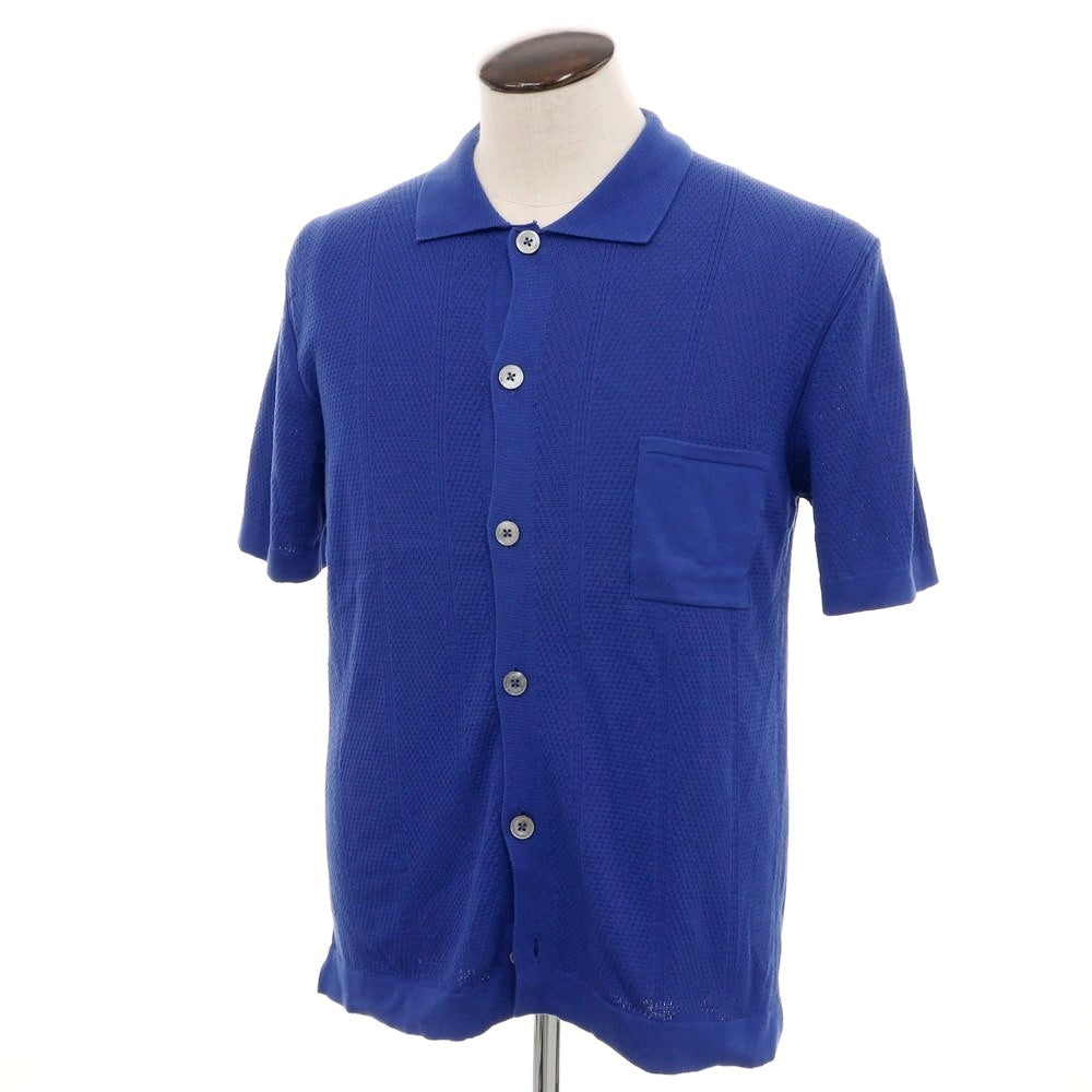 [New] GALLIA Cotton Knit Shirt-style Short Sleeve Cardigan Royal Blue [50] [Condition Rank N] [Men&