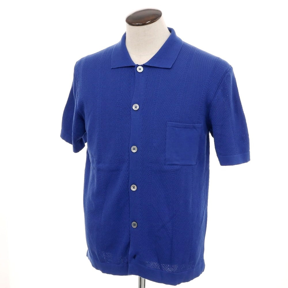 [New] GALLIA Cotton Knit Shirt-style Short Sleeve Cardigan Royal Blue [52] [Condition Rank N] [Men&