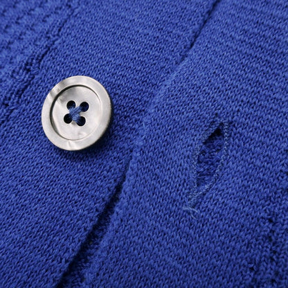 [New] GALLIA Cotton Knit Shirt-style Short Sleeve Cardigan Royal Blue [52] [Condition Rank N] [Men&