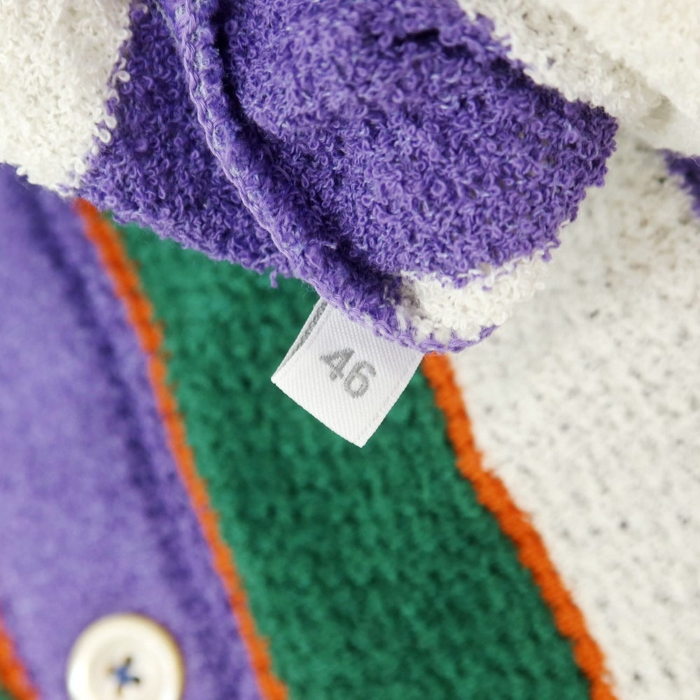 [New] GALLIA Cotton Nylon Striped Collared Short Sleeve Knit Cardigan Purple x White [46] [Condition Rank N] [Men&