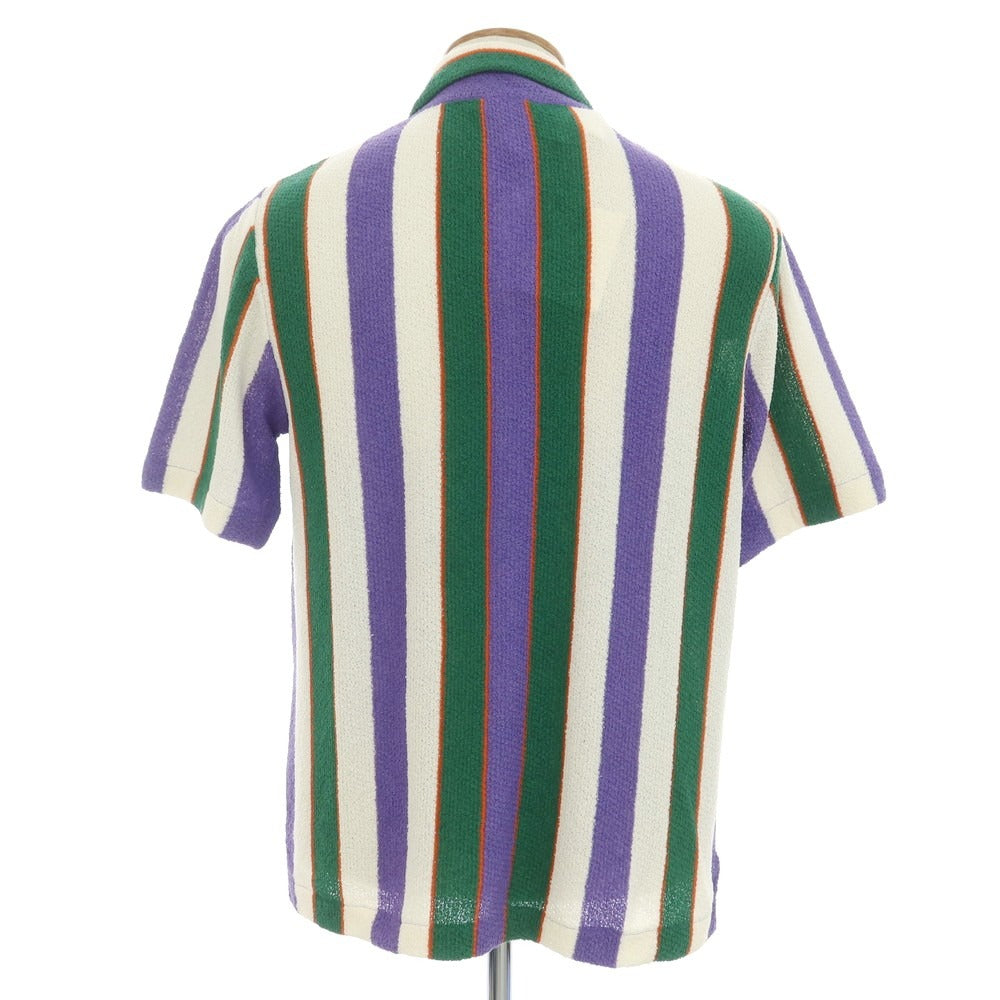 [New] GALLIA Cotton Nylon Striped Collared Short Sleeve Knit Cardigan Purple x White [48] [Condition Rank N] [Men&