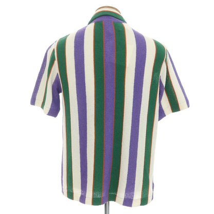 [New] GALLIA Cotton Nylon Striped Collared Short Sleeve Knit Cardigan Purple x White [48] [Condition Rank N] [Men&