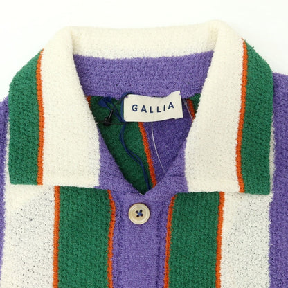 [New] GALLIA Cotton Nylon Striped Collared Short Sleeve Knit Cardigan Purple x White [48] [Condition Rank N] [Men&