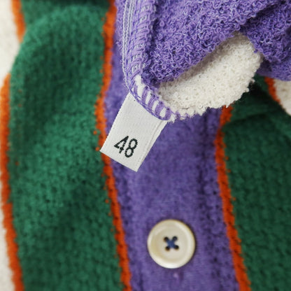[New] GALLIA Cotton Nylon Striped Collared Short Sleeve Knit Cardigan Purple x White [48] [Condition Rank N] [Men&