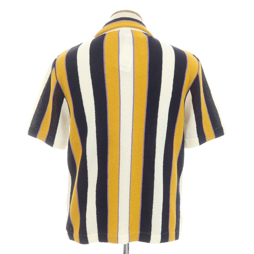 [New] GALLIA Cotton Nylon Striped Collared Short Sleeve Knit Cardigan Orange x Dark Navy [46] [Condition Rank N] [Men&