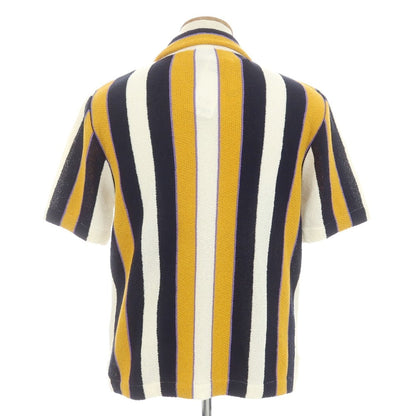[New] GALLIA Cotton Nylon Striped Collared Short Sleeve Knit Cardigan Orange x Dark Navy [46] [Condition Rank N] [Men&