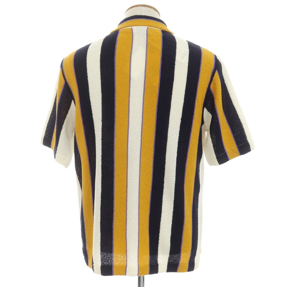 [New] GALLIA Cotton Nylon Striped Collared Short Sleeve Knit Cardigan Orange x Dark Navy [48] [Condition Rank N] [Men&