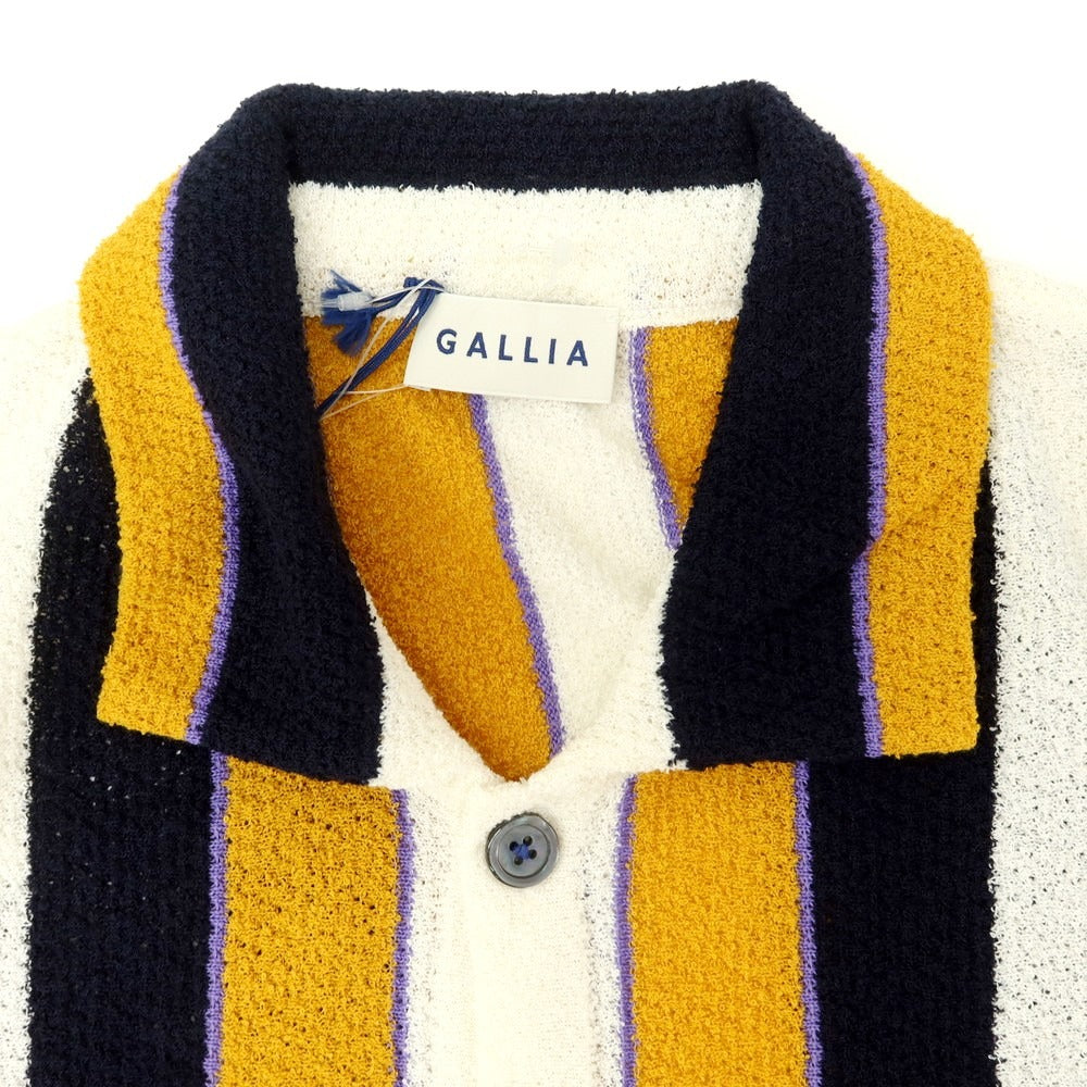【新品】ガリア GALLIA コットンナイロン ストライプ 襟付き 半袖 ニット カーディガン オレンジ系xダークネイビー【 48 】【 状態ランクN 】【 メンズ 】 [CPD]