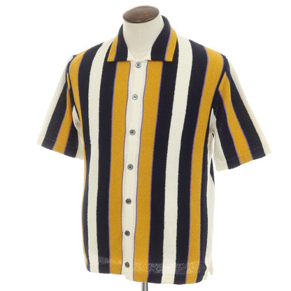 [New] GALLIA Cotton Nylon Striped Collared Short Sleeve Knit Cardigan Orange x Dark Navy [50] [Condition Rank N] [Men&