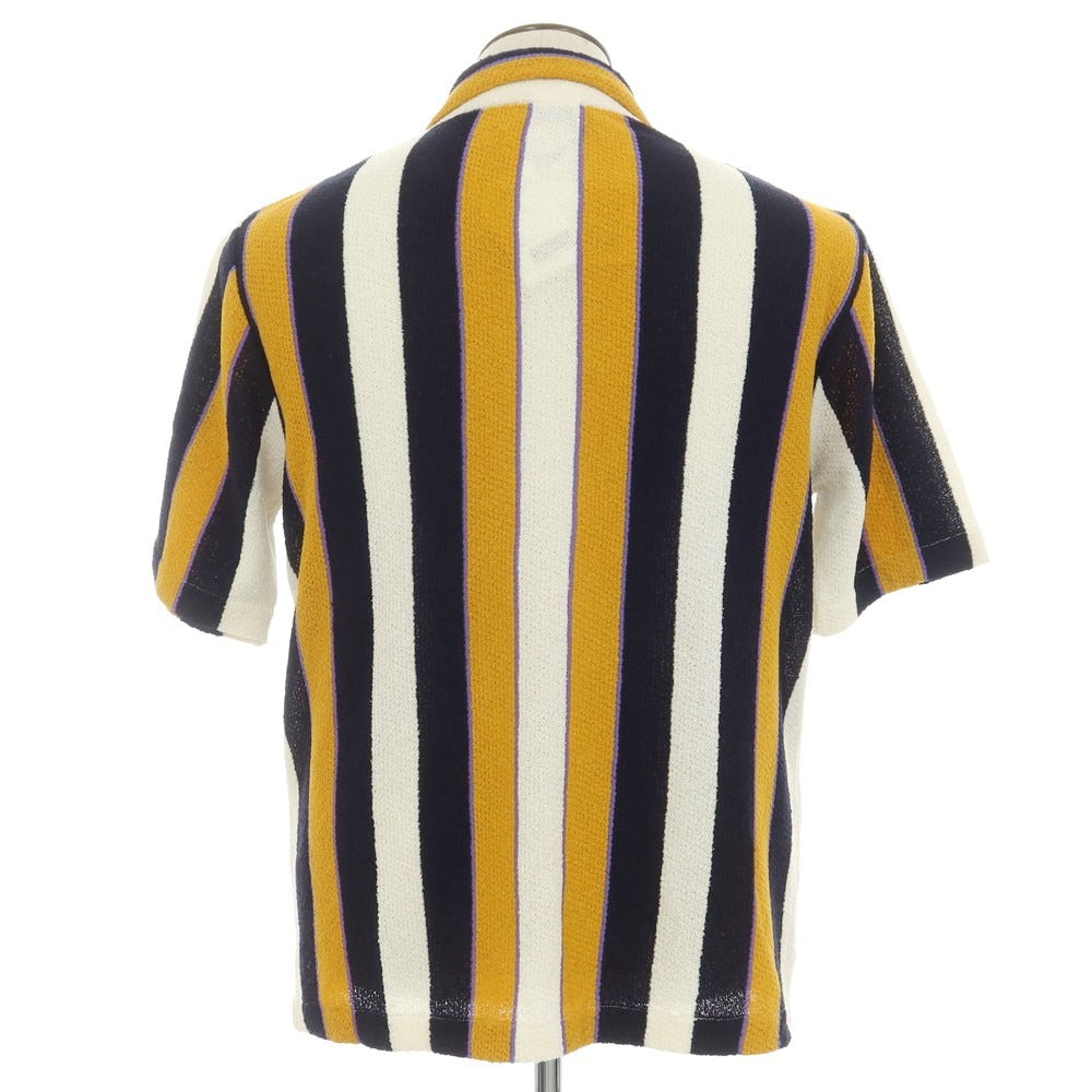 [New] GALLIA Cotton Nylon Striped Collared Short Sleeve Knit Cardigan Orange x Dark Navy [50] [Condition Rank N] [Men&
