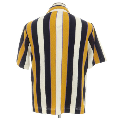 [New] GALLIA Cotton Nylon Striped Collared Short Sleeve Knit Cardigan Orange x Dark Navy [50] [Condition Rank N] [Men&