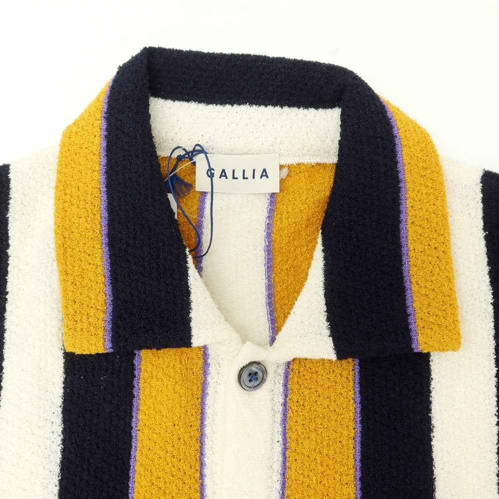 【新品】ガリア GALLIA コットンナイロン ストライプ 襟付き 半袖 ニット カーディガン オレンジ系xダークネイビー【 サイズ50 】【 状態ランクN 】【 メンズ 】 [DPD]