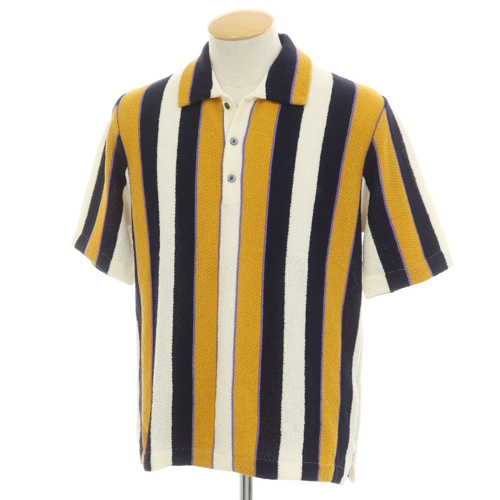 [New] GALLIA Cotton Nylon Striped Short Sleeve Polo Knit Orange x Dark Navy [46] [Condition Rank N] [Men&