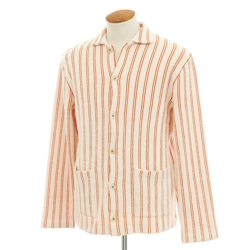 [New] GALLIA Cotton Nylon Striped Collared Knit Cardigan White x Orange [48] [Condition Rank N] [Men&