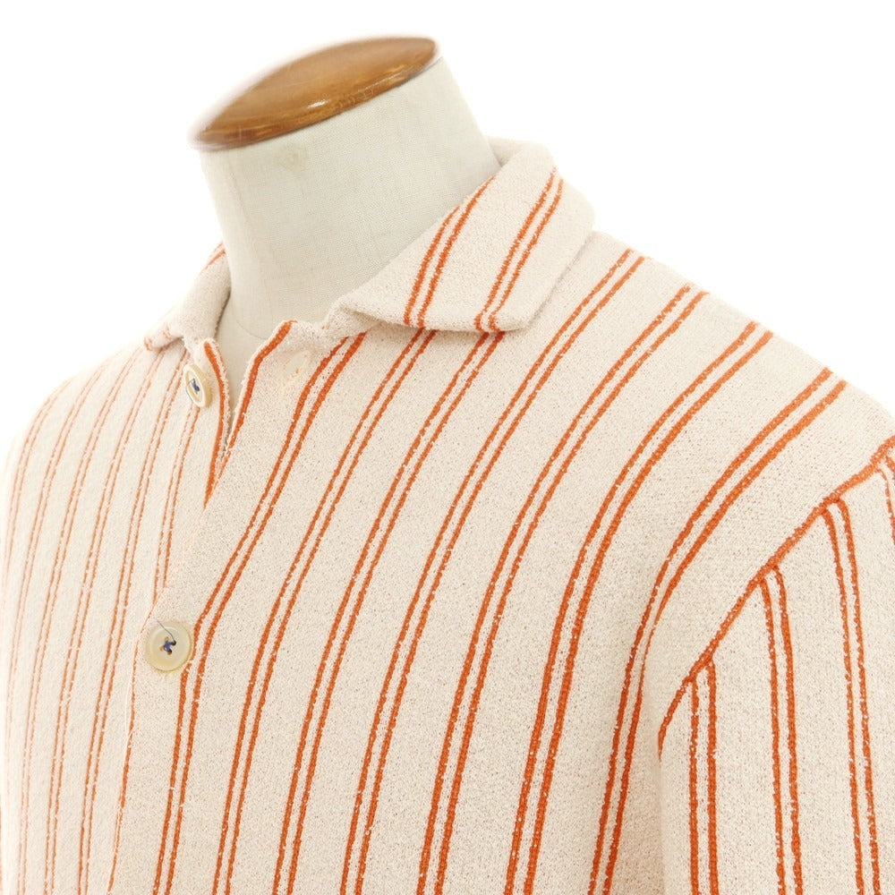 [New] GALLIA Cotton Nylon Striped Collared Knit Cardigan White x Orange [48] [Condition Rank N] [Men&
